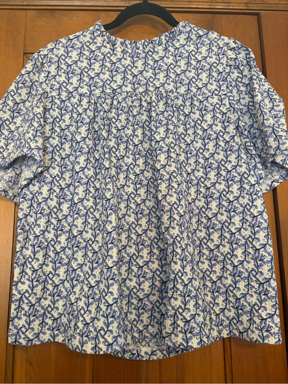 LOFT Blue and White Short-Sleeve Printed Shirt